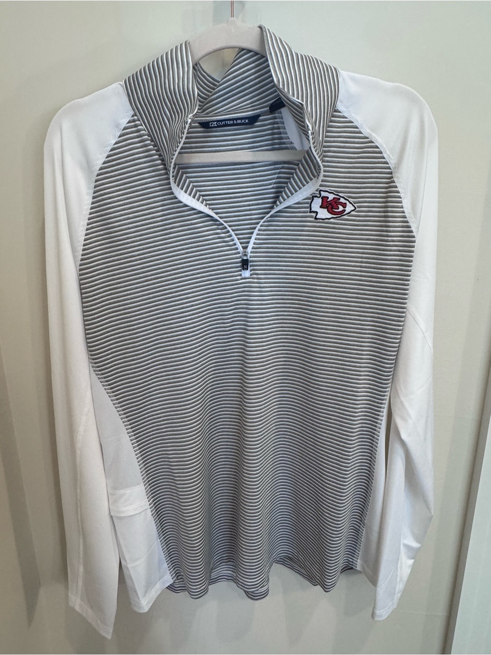 Cutter & Buck Kansas City Chiefs Light Gray Striped Quarter-Zip Pullover